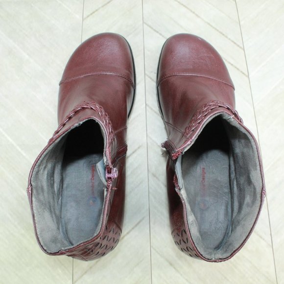 JBU Cabernet Burgundy Leather Side Zip Heeled Ankle Boots Size 10 Medium - Picture 7 of 9